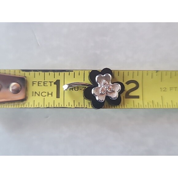 14K White Gold CZ Black Plastic Clover Pendant Vintage - Picture 9 of 10